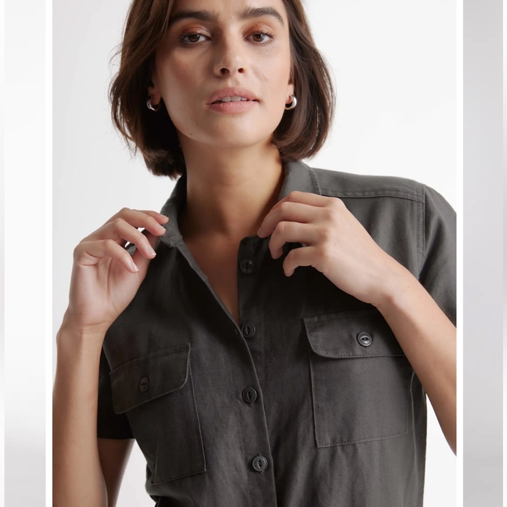 Women's Cotton Linen Twill Short Sleeve Coverall Jumpsuit Size L/G - Picture 6 of 9